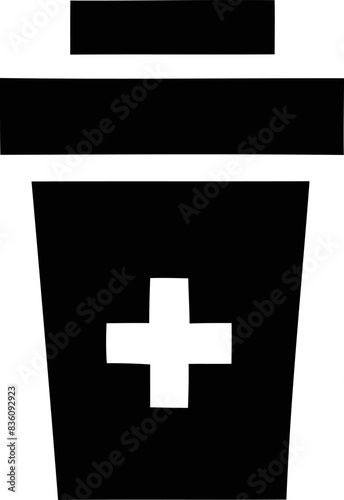 Black and White Minimalist Icon - Coffee Cup and First Aid Kit Symbology