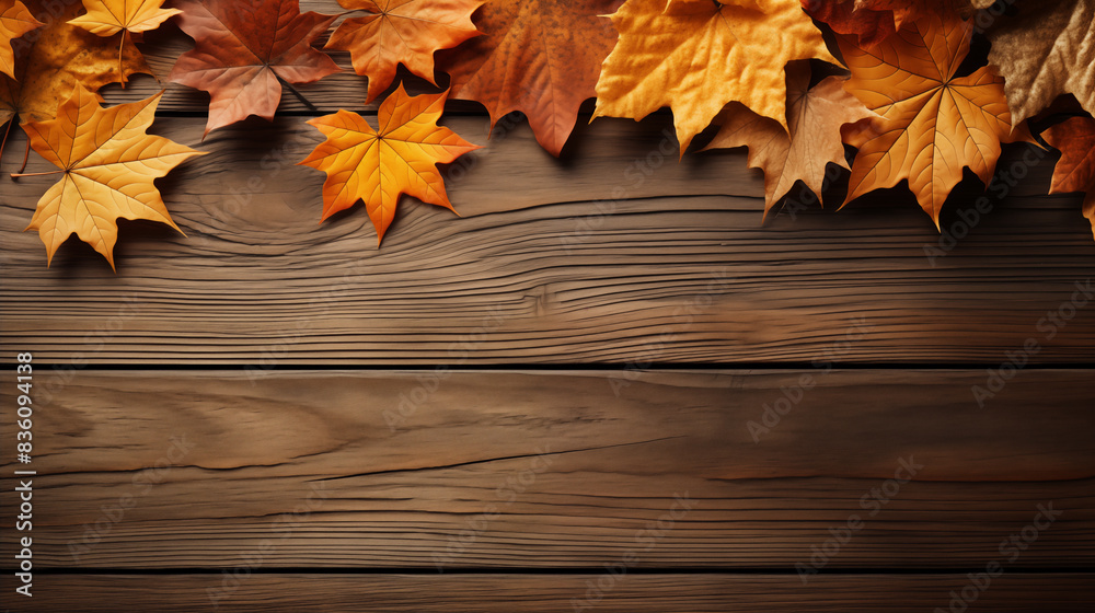Autumn leaves frame on wooden background top view Autumn leaves frame on wooden background top view