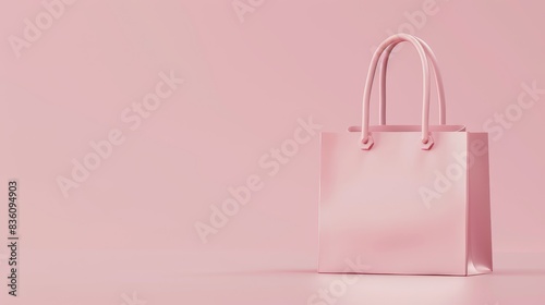 Minimalistic pink shopping bag on a pastel background, representing shopping, retail, and fashion. Ideal image for marketing and branding.