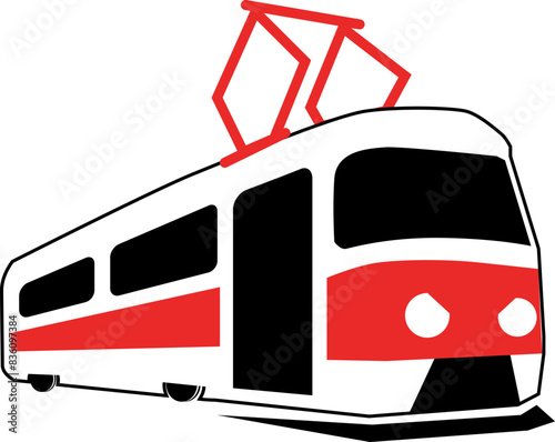 old white and red tram for logo in retro style on a white background. Background excluded