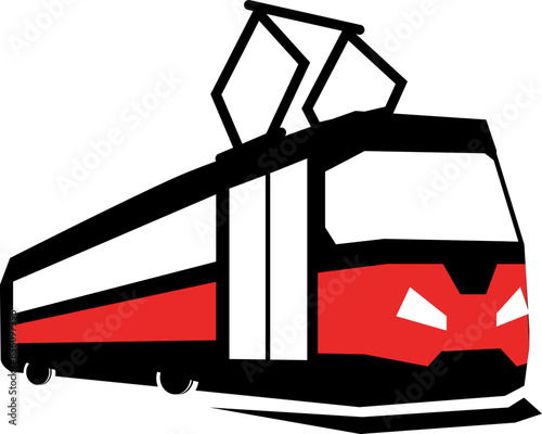 old black and red tram for a logo in retro style on a white background. Background excluded