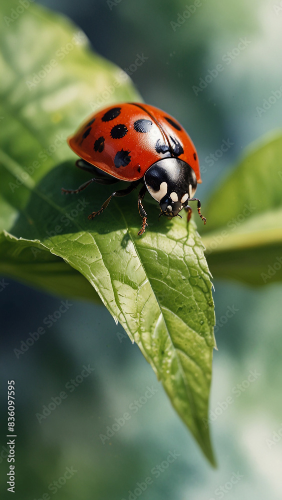 Watercolor painting: A ladybug resting on a leaf, its bright colors and friendly appearance a symbol of good fortune, Watercolor painting: A ladybug resting on a leaf, its bright colors and friendly appearance a symbol of good fortune,