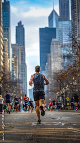 Urban marathon runner in action © Denys