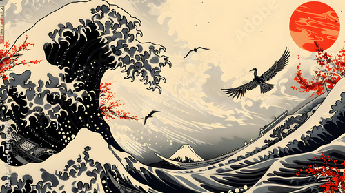 Asian Ink Brush Ornaments, Vintage illustration