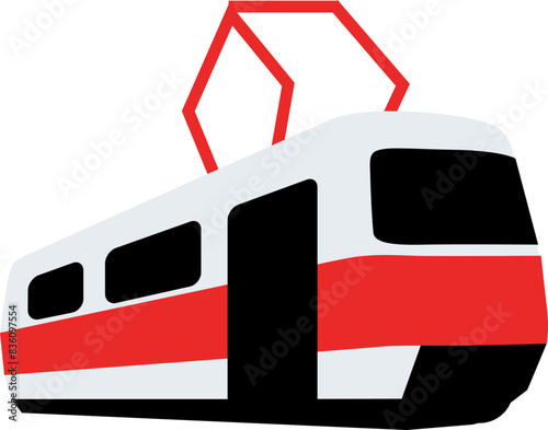 old white and red tram for logo in retro style on a white background. Background excluded