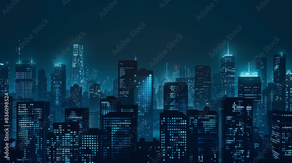 A city skyline at night with many tall buildings lit up A city skyline at night with many tall buildings lit up