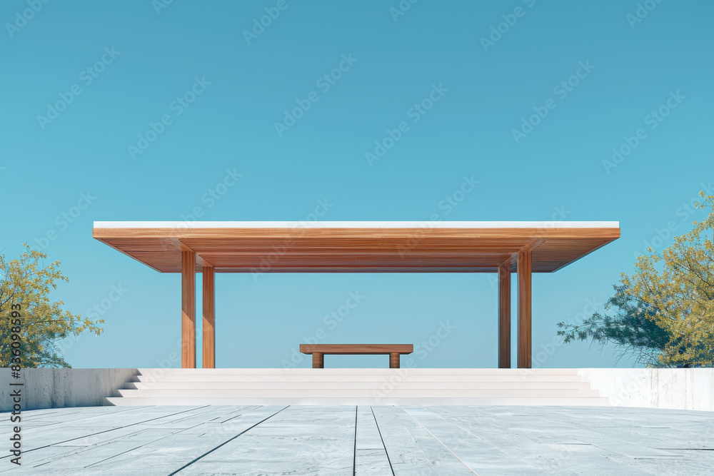 White Building on a blue sky backdrop.Modern concrete architecture.
White Building on a blue sky backdrop.Modern concrete architecture.