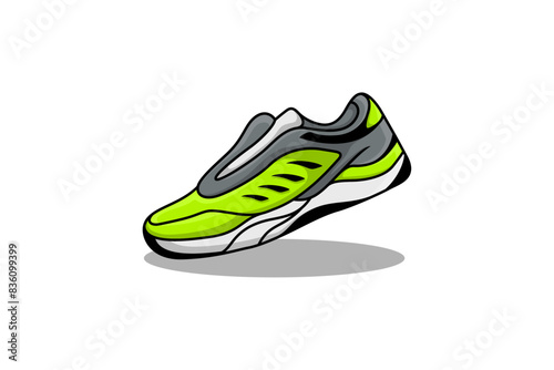 Athletic Running with green grey and black shoe illustration. doodle style with black line border. islated on white background. vector illustration design