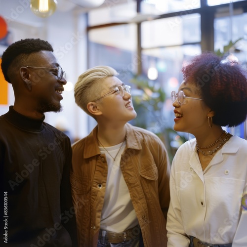 three people smiling
 photo