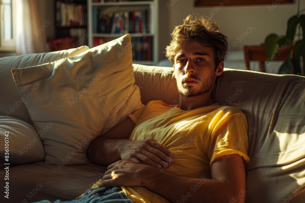 Obraz premium a man laying on a couch 