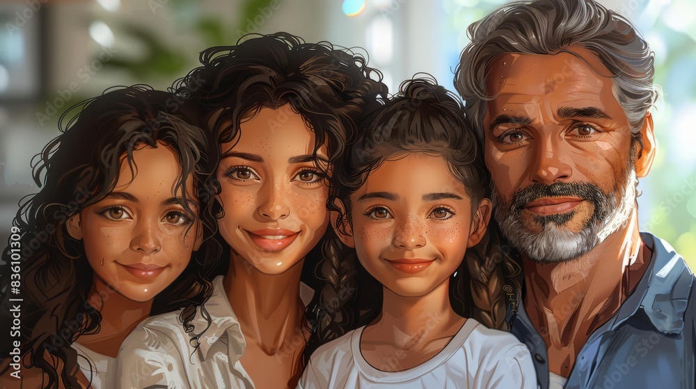 Fototapeta premium Beautiful animated family portrait in warm light