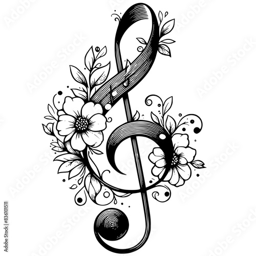 music background with clef and flowers
