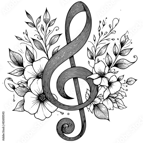 music background with clef and flowers