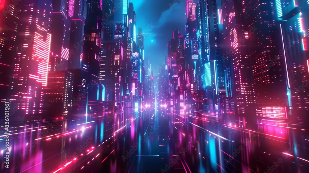 A futuristic city alleyway glows with neon light, reflecting on a wet pavement. The towering buildings create a sense of mystery and wonder. A futuristic city alleyway glows with neon light, reflecting on a wet pavement. The towering buildings create a sense of mystery and wonder.