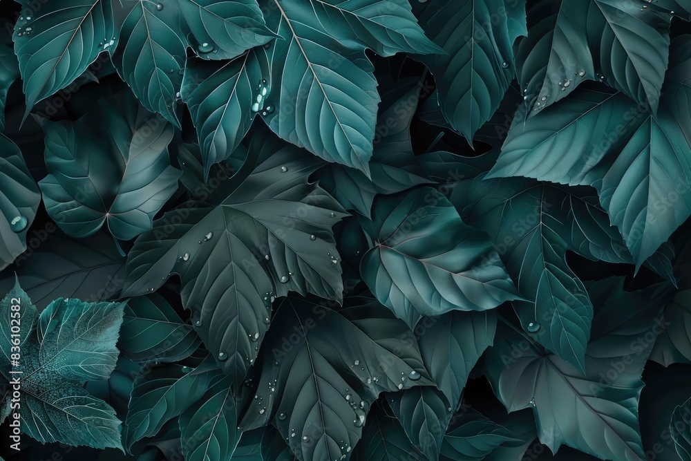 Close-up of green leaves with dewdrops, showcasing natural beauty and fresh foliage. Close-up of green leaves with dewdrops, showcasing natural beauty and fresh foliage.