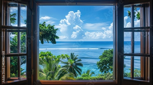 Ocean view through a window towards the island retreat
