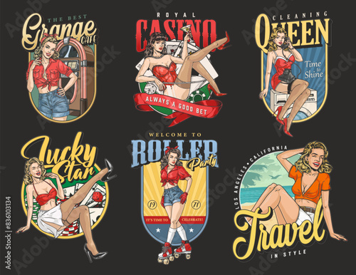 Pinup girls colorful set posters
