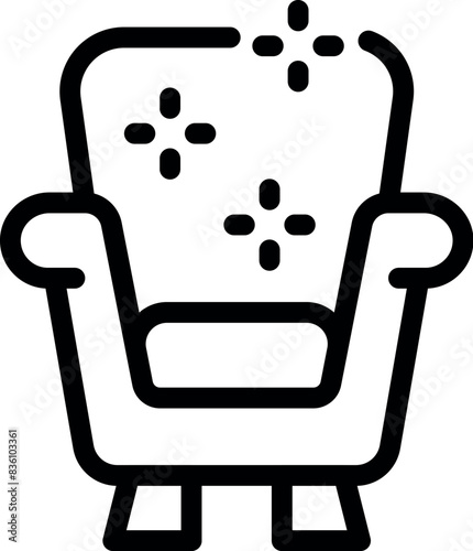Black and white icon of a splattered armchair, depicting a messy or dirty furniture concept