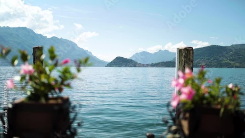 View on Bellagio peninsula over Lake Como in Italy from Menaggio