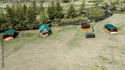 landscape of the surroundings of the village of Kosh Agach mountains with lakes and unusual landscapes in the southern regions of Altai in May photo