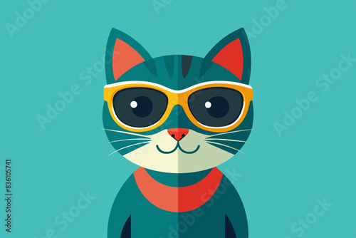 cat wearing shades minimalist vector art illustration