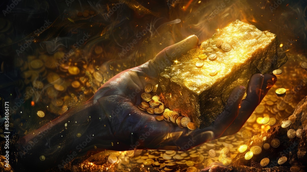 Naklejka premium Gilded wealth, clutched and scattered.