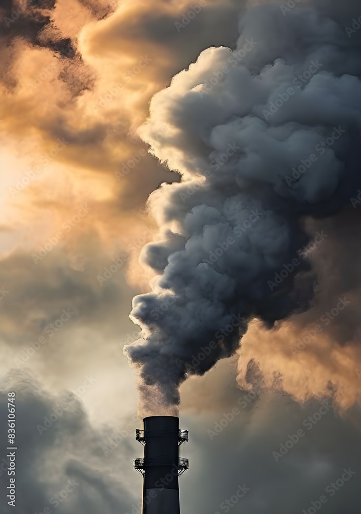 Smoke from factory pipe against dark overcast sky Smoke from factory pipe against dark overcast sky