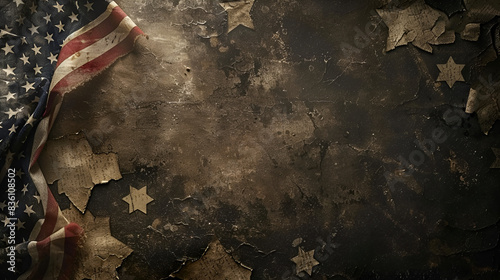 American flag on brown background Grunge ripped paper USA flag pattern Grungy American Flag, Generative Ai photo
