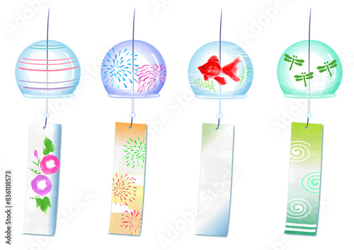 いろんな絵柄の夏向け風鈴イラスト素材