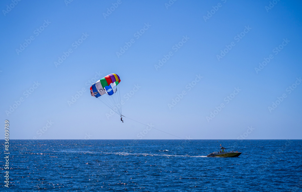 Para sailing off the coast in of Gran canaria in Spain, Europe