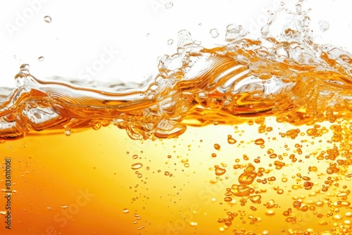 color orange water with air bubbles underwater and waves on white background 