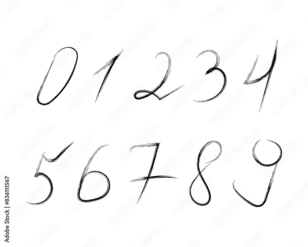 Set of vector hand written numbers. Children's numbers Set of vector hand written numbers. Children's numbers