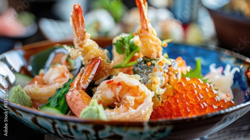 Wallpaper Mural A beautiful arrangement of assorted tempura vegetables and shrimp on a ceramic plate Torontodigital.ca