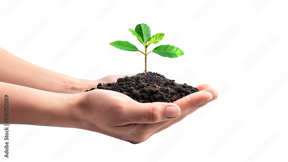 Hand holding plant and isolated transparent background. Hand holding plant and isolated transparent background.