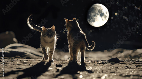 Cats on the Moon - Cats Hanging Out on the Surface of the Moon / Outer Space 