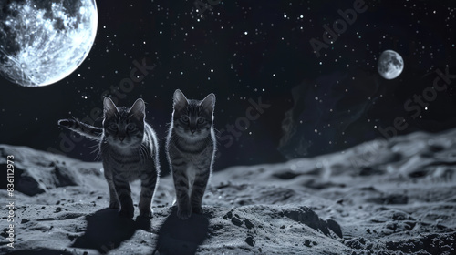 Cats on the Moon - Cats Hanging Out on the Surface of the Moon / Outer Space 