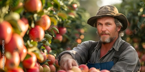 Diligent Apple Farmer Harvesting Apples. Concept Agricultural Harvest, Fruit Picking, Orchard Management, Farming Techniques, Hardworking Farmer