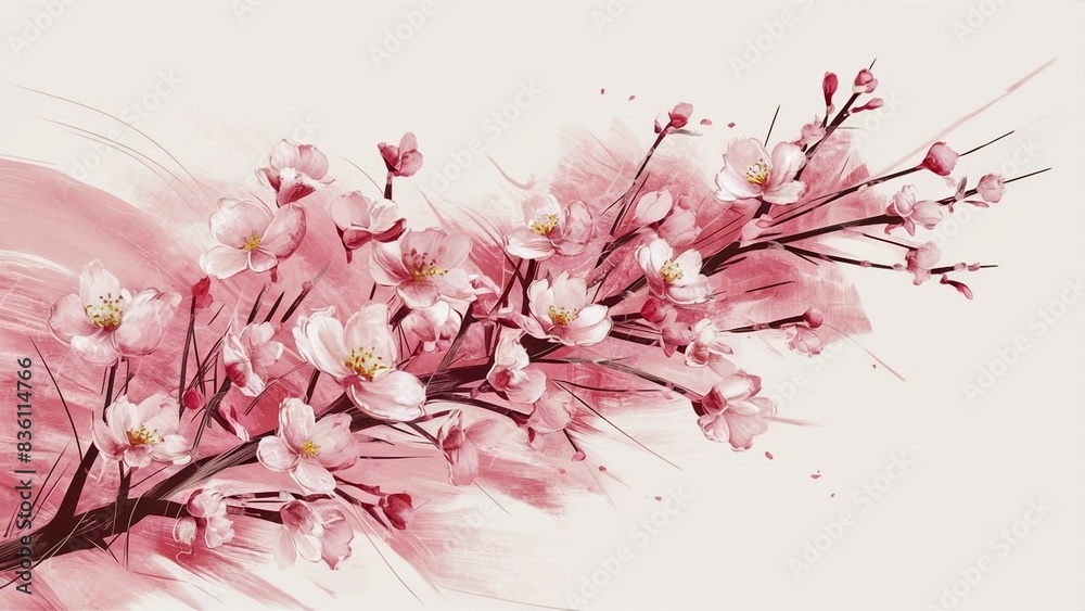 Fototapeta premium Cherry blossom sakura in springtime on white background