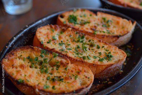 Garlic bread with melted cheese and herbs