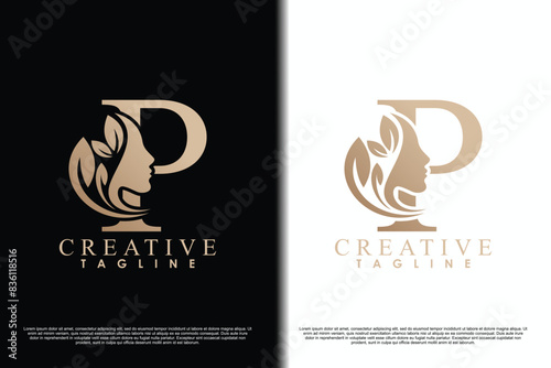 beauty face design with letter p concept design