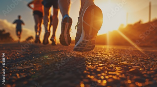 runner running on seaside beach on sunset, fitness runner during outdoor workout. Jogging at outdoors. running for exercise. fitness, silhouette, sunrise, exercise, fitness, health © pinkrabbit