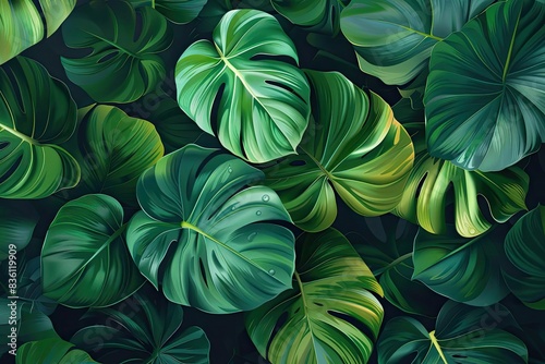 Wallpaper Mural Vibrant green tropical leaves with intricate textures captured in a close-up shot, perfect for nature lovers and botanical enthusiasts. Torontodigital.ca