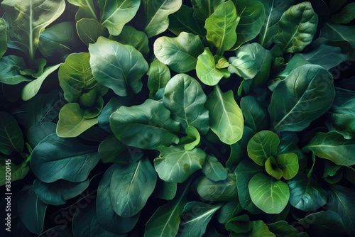 A lush, green assortment of leafy vegetables captured in close-up, showcasing the vibrant and healthy produce in natural light.