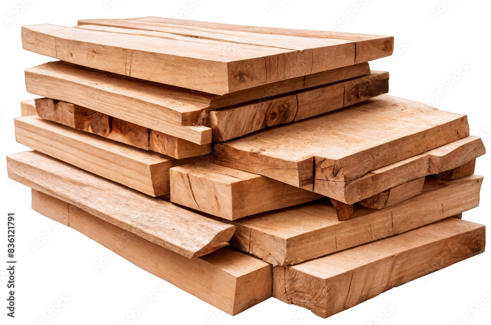 A neatly stacked pile of wooden planks on a transparent white background, png, suitable for construction themes A neatly stacked pile of wooden planks on a transparent white background, png, suitable for construction themes