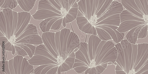 Beige floral background with hibiscus for decoration, wallpaper, covers, posters or banners.