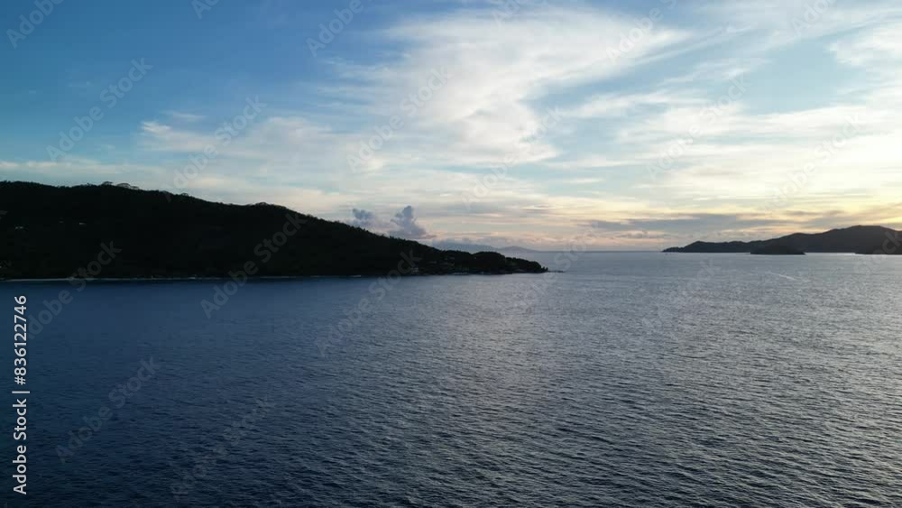 Seychelles Sunset Waves Over Indian Ocean - Aerial Drone Views from Mahe Island