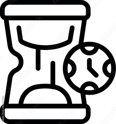Black and white line art of an hourglass together with a crescent moon symbol