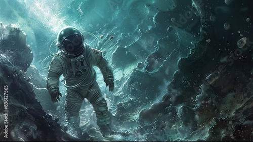 An Astronaut encountering a race of sentient mollusks photo