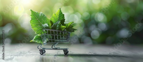 Green concept with shopping leaf icon related to environmentally friendly organic shopping or ecommerce, photo