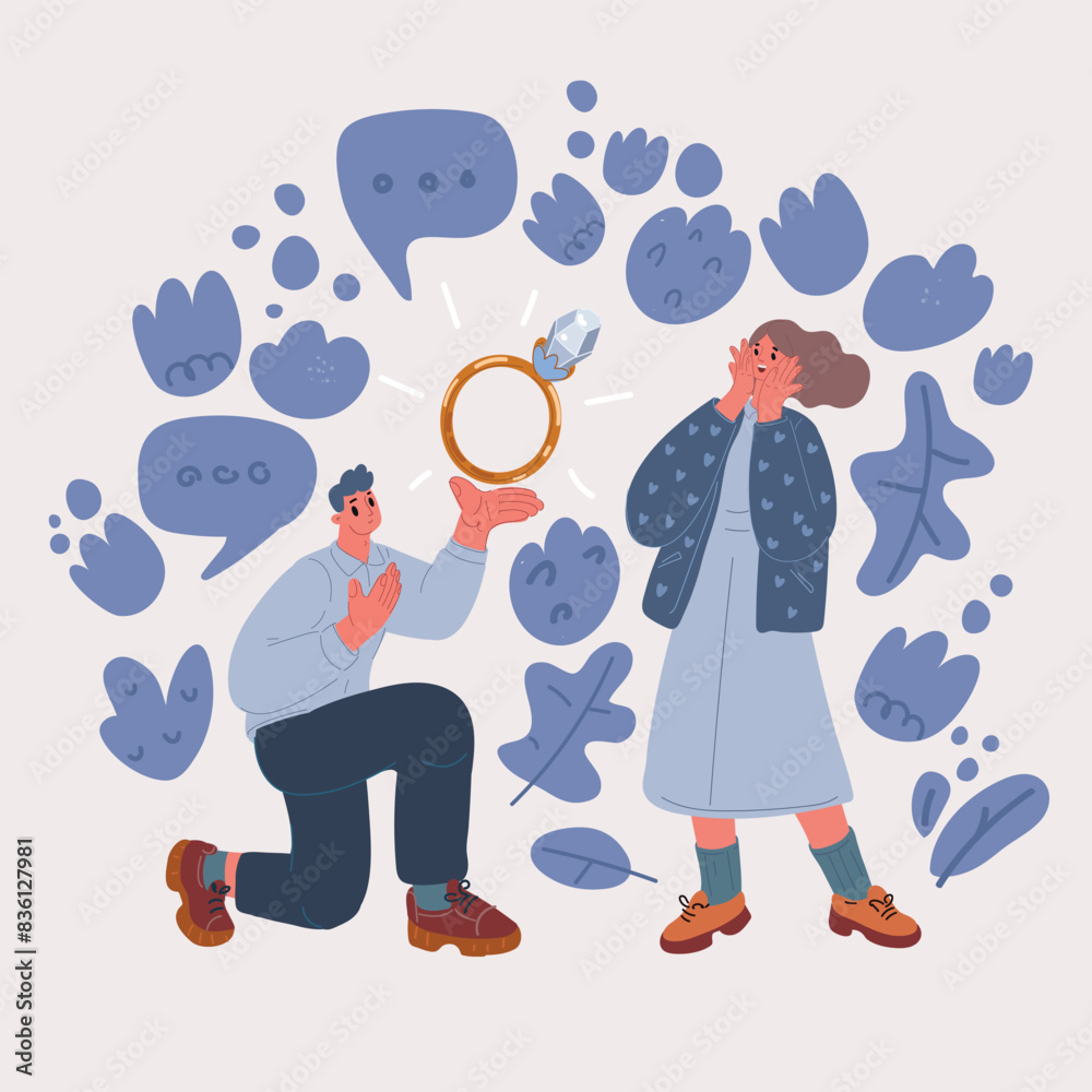 Cartoon vector illustration of Man proposed for marriage woman Cartoon vector illustration of Man proposed for marriage woman